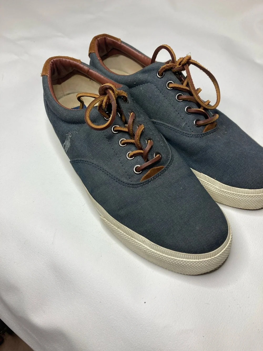 Polo by Ralph Lauren Navy Canvas Sneakers with Brown Trim